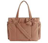 Generico Crush Bow Tote Bag for Women, Lightweight Puffy Quilted Shoulder Bag, Crush Bow Tote Bags, for Work, Travel, Beach, Shopping (Brown)