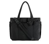 Generico Crush Bow Tote Bag for Women, Lightweight Puffy Quilted Shoulder Bag, Crush Bow Tote Bags, for Work, Travel, Beach, Shopping (Black)