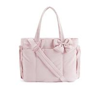 Generico Crush Bow Tote Bag for Women, Lightweight Puffy Quilted Shoulder Bag,for Daily Commuting, Work, Shopping&Travel (Light Pink)