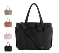 Generico Crush Bow Tote Bag for Women, Lightweight Puffy Quilted Shoulder Bag, Large Stylish Handbag, for Women Shopping, Travel (Black)