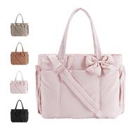Generico Crush Bow Tote Bag for Women, Lightweight Puffy Quilted Shoulder Bag, Large Stylish Handbag, for Women Shopping, Travel (Pink)