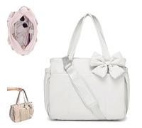 Generico Crush Bow Tote Bag for Women - Stylish Puffy Quilted Shoulder Bag, Lightweight Handbag for Commute, Shopping & Travel (White)