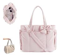 Generico Crush Bow Tote Bag for Women - Stylish Puffy Quilted Shoulder Bag, Lightweight Handbag for Commute, Shopping & Travel (Light Pink)