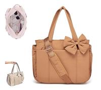 Generico Crush Bow Tote Bag for Women - Stylish Puffy Quilted Shoulder Bag, Lightweight Handbag for Commute, Shopping & Travel (Brown)