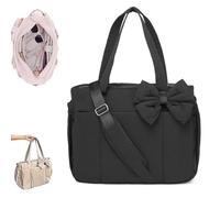 Generico Crush Bow Tote Bag for Women - Stylish Puffy Quilted Shoulder Bag, Lightweight Handbag for Commute, Shopping & Travel (Black)
