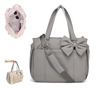 Generico Crush Bow Tote Bag for Women - Stylish Puffy Quilted Shoulder Bag, Lightweight Handbag for Commute, Shopping & Travel (Gray)