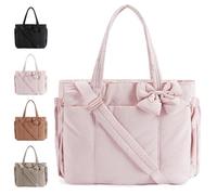 Generico Crush Bow Tote Bag, Lightweight Crush Bow Tote Bag For Women, Stylish Handbag for Work with Compartments (Pink)