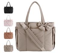 Generico Crush Bow Tote Bag, Lightweight Crush Bow Tote Bag For Women, Stylish Handbag for Work with Compartments (Camel)