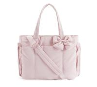 Generico Crush Bow Tote Bag, Lightweight Puffy Quilted Shoulder Bag, Stylish Handbag for Work, Travel, Beach, Shopping (Pink)