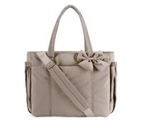 Generico Crush Bow Tote Bag, Lightweight Puffy Quilted Shoulder Bag, Stylish Handbag for Work, Travel, Beach, Shopping (Camel)
