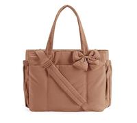 Generico Crush Bow Tote Bag, Lightweight Puffy Quilted Shoulder Bag, Stylish Handbag for Work, Travel, Beach, Shopping (Brown)