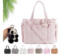 Generico Crush Bow Tote Bag, Quilted Puffer Crossbody Bag Lightweight Multi Pockets, Large Capacity Fits 15.6" Laptop (Light Pink)