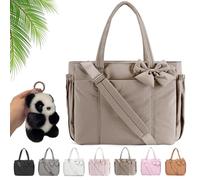 Generico Crush Bow Tote Bag, Quilted Puffer Crossbody Bag Lightweight Multi Pockets, Large Capacity Fits 15.6" Laptop (Khaki)
