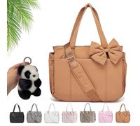 Generico Crush Bow Tote Bag, Quilted Puffer Crossbody Bag Lightweight Multi Pockets, Large Capacity Fits 15.6" Laptop (Brown)