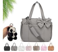 Generico Crush Bow Tote Bag, Quilted Puffer Crossbody Bag Lightweight Multi Pockets, Large Capacity Fits 15.6" Laptop (Gray)