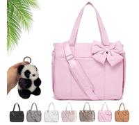 Generico Crush Bow Tote Bag, Quilted Puffer Crossbody Bag Lightweight Multi Pockets, Large Capacity Fits 15.6" Laptop (Pink)