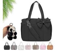 Generico Crush Bow Tote Bag, Quilted Puffer Crossbody Bag Lightweight Multi Pockets, Large Capacity Fits 15.6" Laptop (Black)