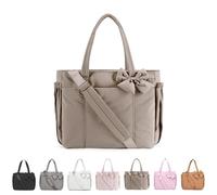 Generico Crush Bow Tote Bag, Quilted Puffer Crossbody Purse Lightweight with Multi Pockets, Fits 15.6 Inch Laptop (khaki)