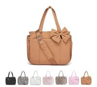 Generico Crush Bow Tote Bag, Quilted Puffer Crossbody Purse Lightweight with Multi Pockets, Fits 15.6 Inch Laptop (brown)