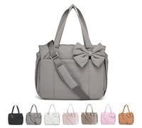 Generico Crush Bow Tote Bag, Quilted Puffer Crossbody Purse Lightweight with Multi Pockets, Fits 15.6 Inch Laptop (grey)
