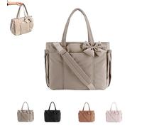Generico Crush Bow Tote Bag with Bow, Puffy Tote Bag for Women, Stylish Handbag for Work, Travel, Beach, Shopping (Gray)