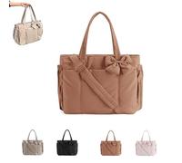 Generico Crush Bow Tote Bag with Bow, Puffy Tote Bag for Women, Stylish Handbag for Work, Travel, Beach, Shopping (Brown)