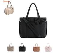 Generico Crush Bow Tote Bag with Bow, Puffy Tote Bag for Women, Stylish Handbag for Work, Travel, Beach, Shopping (Black)