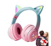 Genérico Cuffie senza fili per orecchie di gatto-audio per bambini per bambini Set audio con luce a LED | Cuffie musicali pieghevoli gradiente per la scuola, amichevoli pa