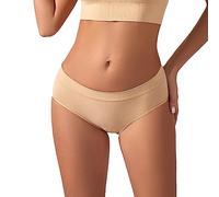 Generico Culotte Vita Alta Donna Slip da Donna a Vita Media in Tinta Unita, Sottile Senza Cuciture Slip Cotone Donna Colorati (Beige, M)