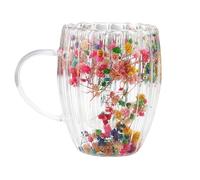 Generico Cups With Dried Flowers - 300ml Double-Walled Insulated Coffee Mugs, Clear Glass Cups With Handles, Heat-Resistant Cappuccino And Latte Glasses, Milk Beverage Glass For Men And Women