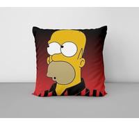 Generico Cuscino Homer Simpson Maglia Milan Design Cartone Animato | Federa Comica Calcio Tifoso 45x45 cm - Arredo Fun Camera Sala Giochi Idea Regalo