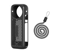 Generico Custodia protettiva in silicone con tappo dell'obiettivo la fotocamera per Insta 360 X4, manicotto protettivo antigraffio della copertura della pelle con corda per appendere al collo (Nero)