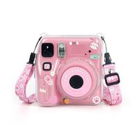 Generico Custodia protettiva trasparente per Instax Mini SE Photo Bag Custodia protettiva trasparente shell Crystal Case Strap Sticker Tre pezzi Set (pink)