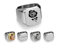 Generico Custom Photo Signet Ring for Men Personalized Picture Ring Engraving Name Picture Customized Memorial Jewelry Stainless Steel for Father Dad (Argento, Nessuna personalizzazione)