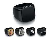 Generico Custom Photo Signet Ring for Men Personalized Picture Ring Engraving Name Picture Customized Memorial Jewelry Stainless Steel for Father Dad (Nero, Nessuna personalizzazione)