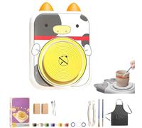 Generico Cute Animal Pottery Wheel Set for Kids,Animal Shaped Porcelain Machine,Complete Pottery Painting Kit for Girls Boy Toy Birthday Halloween Christmas (Cow)