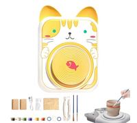 Generico Cute Animal Pottery Wheel Set for Kids, Complete Pottery Painting Kit Arts and Crafts, Cute Animal Shaped Porcelain Machine (Cat)