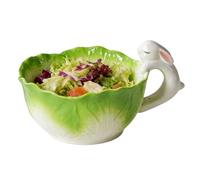 Generico Cute Cabbage Shaped Ceramic Bowls with Rabbit Handle,Cabbage Rabbit Salad Bowl,Cartoon Hand-Painted Easter Bunny Bowls for Snacks Desserts and Everyday Dining