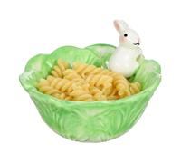 Generico Cute Cabbage Shaped Ceramic Bowls with Rabbit Handle,Cabbage Rabbit Salad Bowl,Cartoon Hand-Painted Easter Bunny Bowls for Snacks Desserts and Everyday Dining