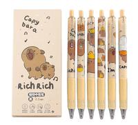 Generico Cute Capybara Pens | 0.5mm 6X Fine Point Cartoon Retractable Pens | Soft Grip Aesthetic, Black Ink