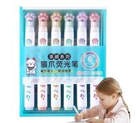 Generico Cute Cat Paw Highlighter Set - 6 Colors Quick Dry Marker Pens, Smooth Writing Design | Portable School Supplies Highlighter Pens For Students, Journaling, Study Notes, DIY Craft Use