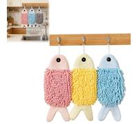 Generico Cute Fish Shaped Hand Towels 3 Pack, Funny Absorbent Thick Kitchen Bathrooms Towel with Hanging Loop, Chenille Animal Soft Quick Drying Decorative Towels