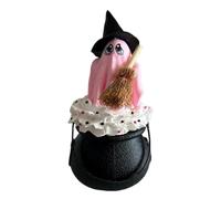 Generico Cute Ghost Decor, Halloween Seasonal Décor, Cute Resin Broom Cauldron Design Witch Statue, Ghost Figurines Home Decor For Haunted Setup Birthday Party Window Display Food Tray Dinner Table