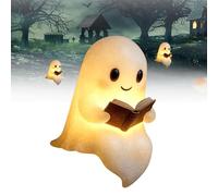 Generico Cute Ghost Reading Book Lamp, Halloween Light Up Ghost Statue Night Light, Ghosts Reading Night Lights, House Mantel Decor for Home, for Bedroom Study, Room, Readers (6 inch)