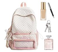 Generico Cute Italian Backpack - Kawaii Nylon Bookbag | Star Charm Bag | 19x14x42cm | Kawaii Nylon Patterned Backpack With Star Charm | Roomy Bookbag With Padded Sleeve For School, Travel, College