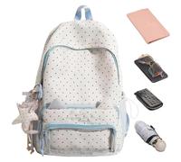 Generico Cute Italian Backpack - Kawaii Nylon Bookbag | Star Charm Bag | 19x14x42cm | Kawaii Nylon Patterned Backpack With Star Charm | Roomy Bookbag With Padded Sleeve For School, Travel, College