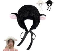 Generico Cute Lamb Bonnet,Fleece Lamb Ears Sheep Hat,Beanie Cap Winter Headwear,Winter Headwear for Photo Props Party Supplies (Black)