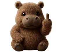 Generico Cute Middle Finger Plush Highland Cow, Middle Finger Plush Toy, Mini Middle Finger Animal Statue, Stress Relief Decor Gift, For Home Office Desk (Hippopotamus)