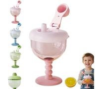 Generico Cute No-Spill Goblet Cup with Lid, Wine Sippy Cup, No Spill Plastic Wine Glass GobletCup - Easy-Grip Beverage Mug with Easy Measurement Marks for Travel (Pink)