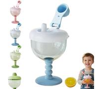 Generico Cute No-Spill Goblet Cup with Lid, Wine Sippy Cup, No Spill Plastic Wine Glass GobletCup - Easy-Grip Beverage Mug with Easy Measurement Marks for Travel (Blue)